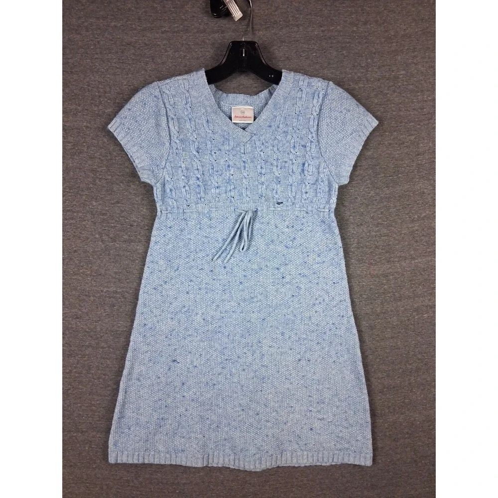 Hanna Andersson Girls Dress Youth 10 Blue‎ Knit Wool Blend V Neck Pullover